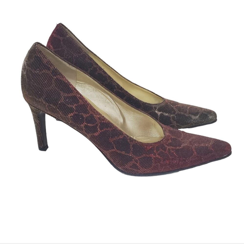 Rangoni Firenze | Color Shifting Gold Red Leopard Print Stiletto Point Toe Pumps